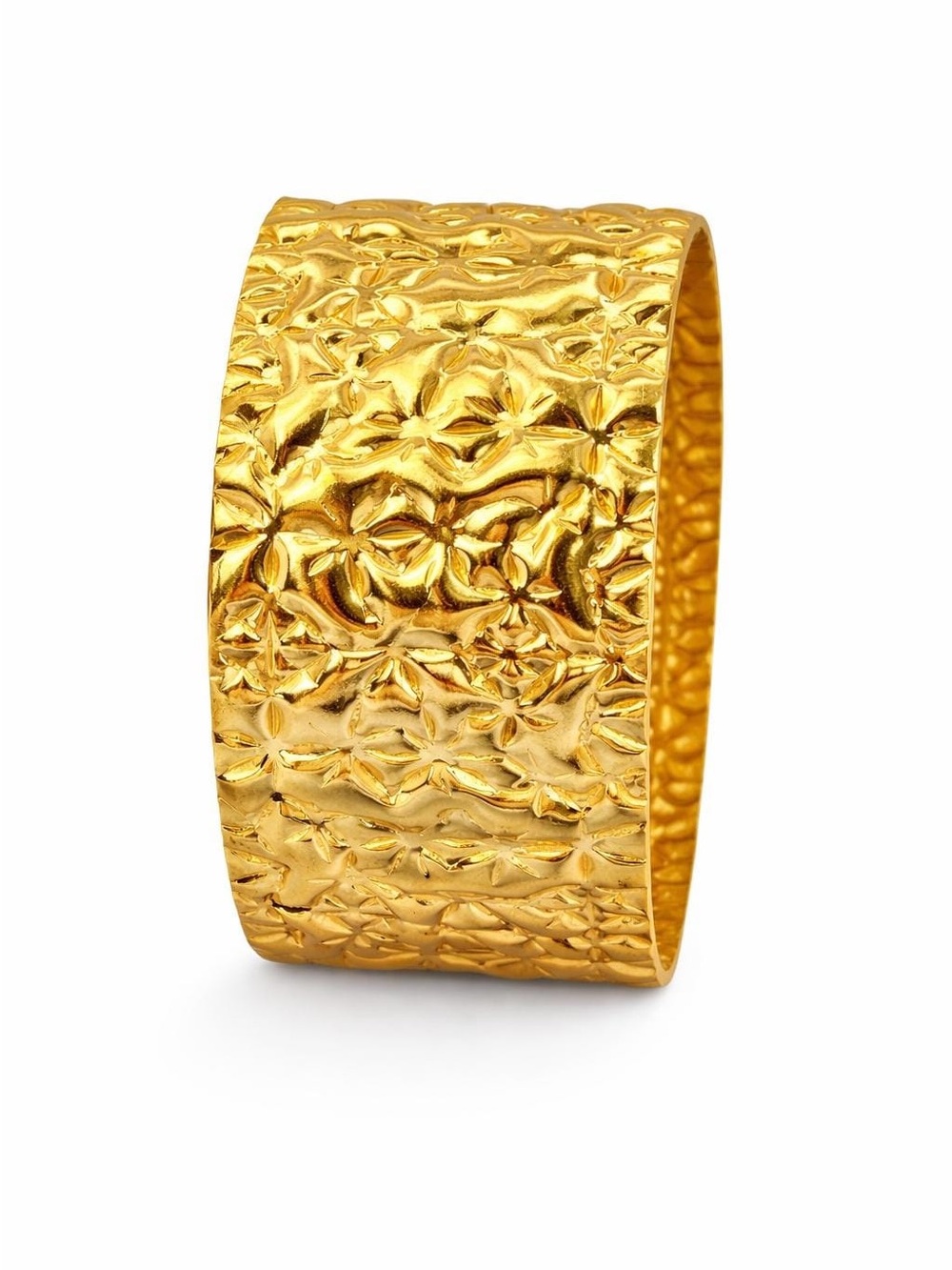 Gold Textured Wide Cuff Bracelet - Women Jewelry